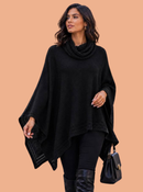 Poncho Feminino Tricot Mousse Liso Gola Alta Casaco Lã Inverno