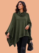 Poncho Feminino Tricot Mousse Liso Gola Alta Casaco Lã Inverno