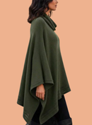 Poncho Feminino Tricot Mousse Liso Gola Alta Casaco Lã Inverno