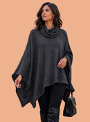 Poncho Feminino Tricot Mousse Liso Gola Alta Casaco Lã Inverno