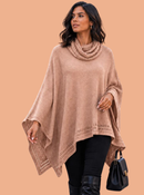 Poncho Feminino Tricot Mousse Liso Gola Alta Casaco Lã Inverno