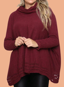 Poncho Feminino Tricot Mousse Liso Gola Alta Casaco Lã Inverno