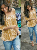 Blusa Feminina Manga Curta Paetê