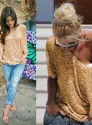 Blusa Feminina Manga Curta Paetê