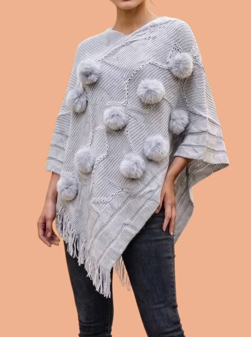 PONCHO TRICOT POMPONS