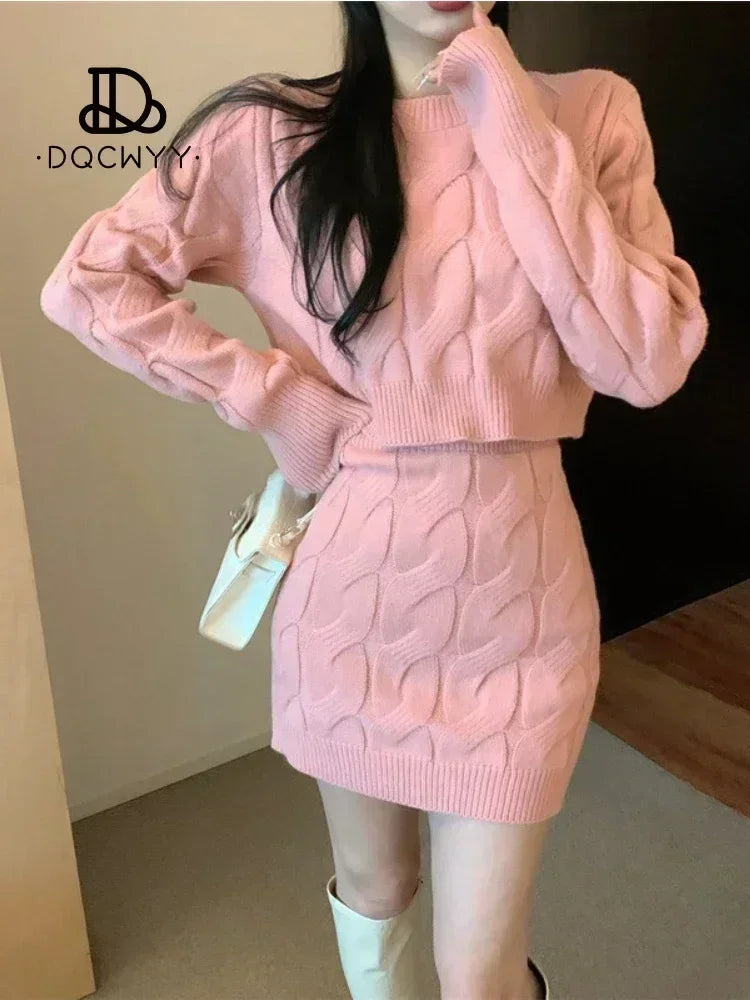 2024 Spring Autumn Two Piece Set Casual High Waist Wrapped Hip Short Skirt New Korean Fashion Slim Fit Long Sleeve Sets To Dress
