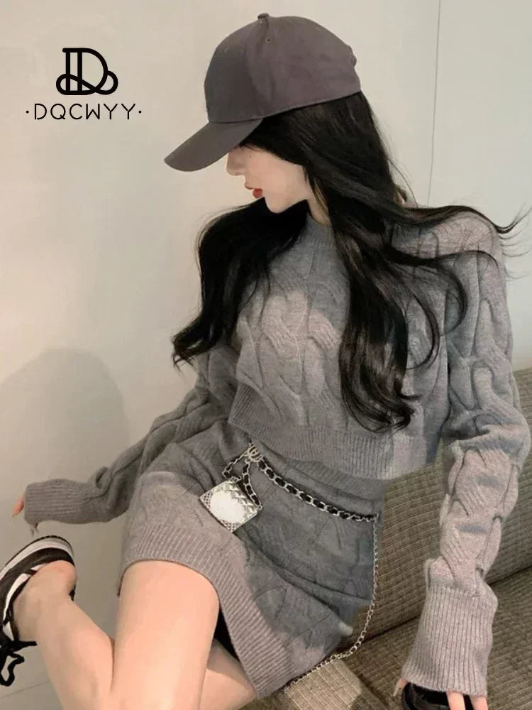 2024 Spring Autumn Two Piece Set Casual High Waist Wrapped Hip Short Skirt New Korean Fashion Slim Fit Long Sleeve Sets To Dress