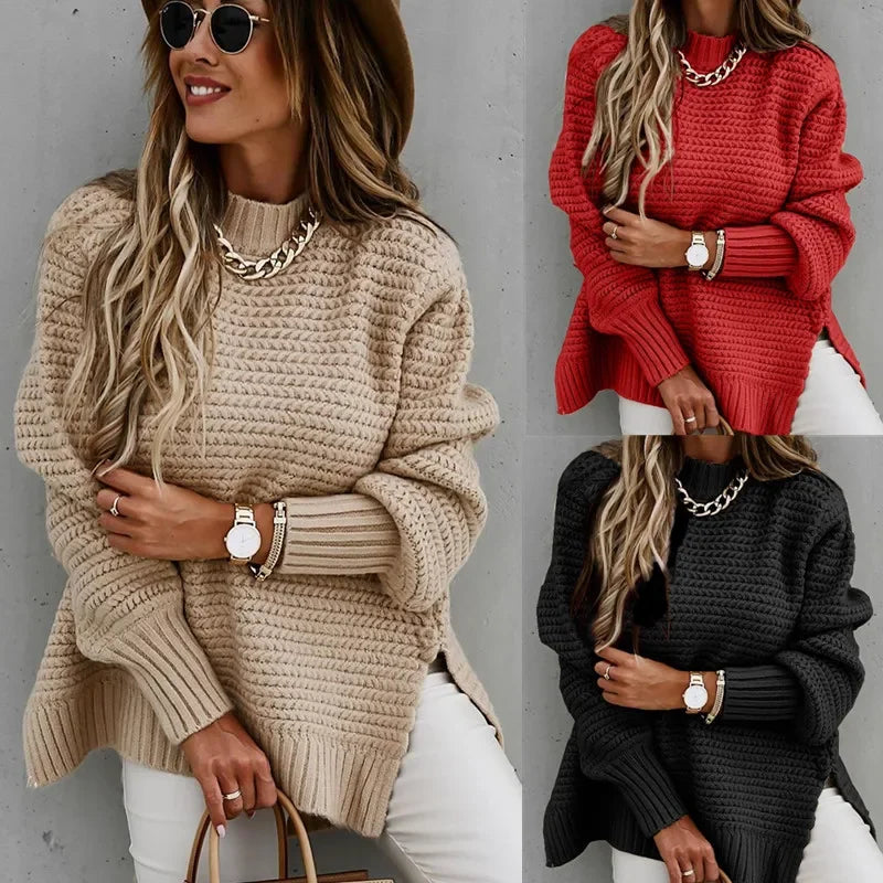 SUÉTER FEMININO DE MALHA COM GOLA SIMULADA