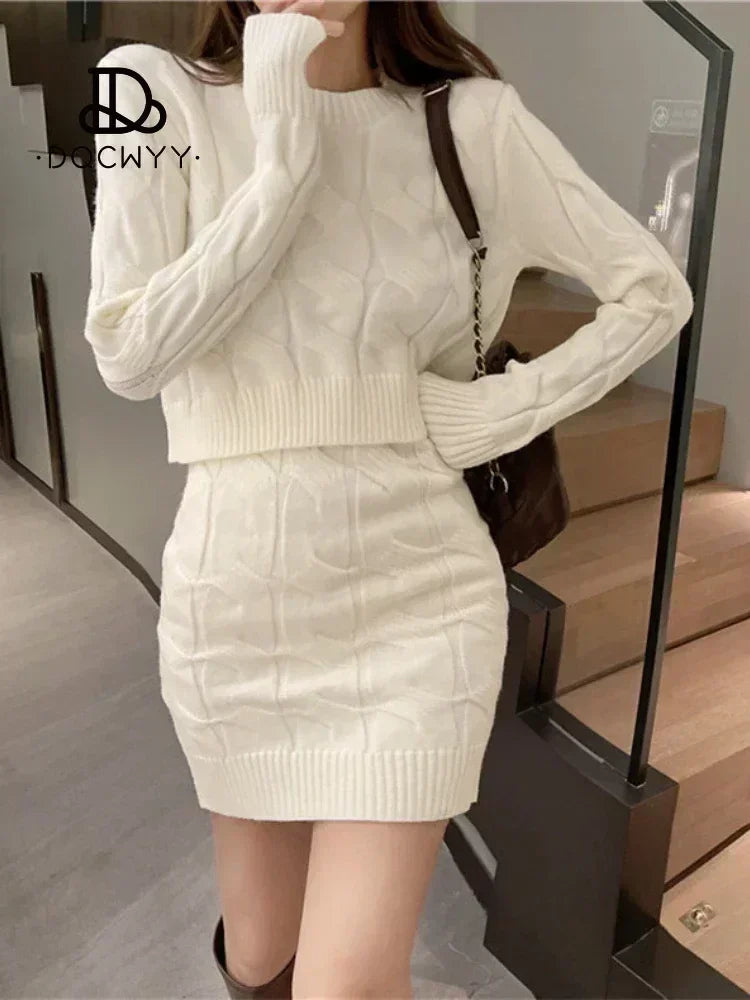 2024 Spring Autumn Two Piece Set Casual High Waist Wrapped Hip Short Skirt New Korean Fashion Slim Fit Long Sleeve Sets To Dress