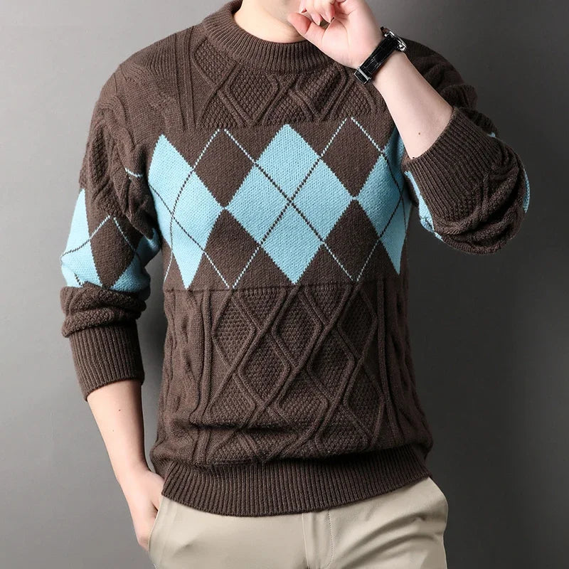 Autumn and Winter Men's New Trendy Loose Colored Thickened Warmth Linen Pullover Sweater