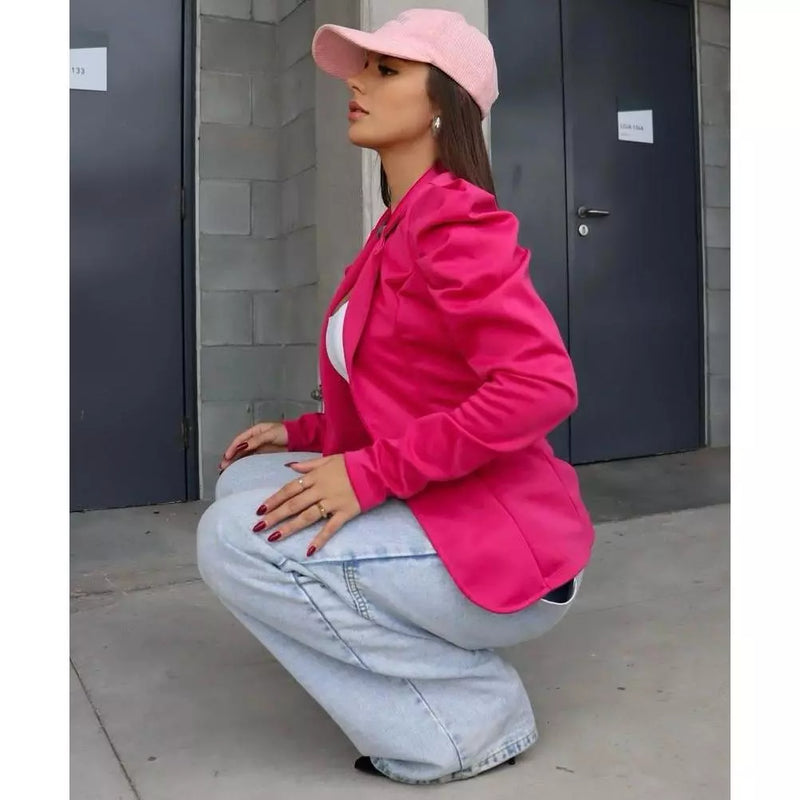 Blazer Feminino Casaquinho Alfaiataria Casaco Social Neoprene Manga bufante