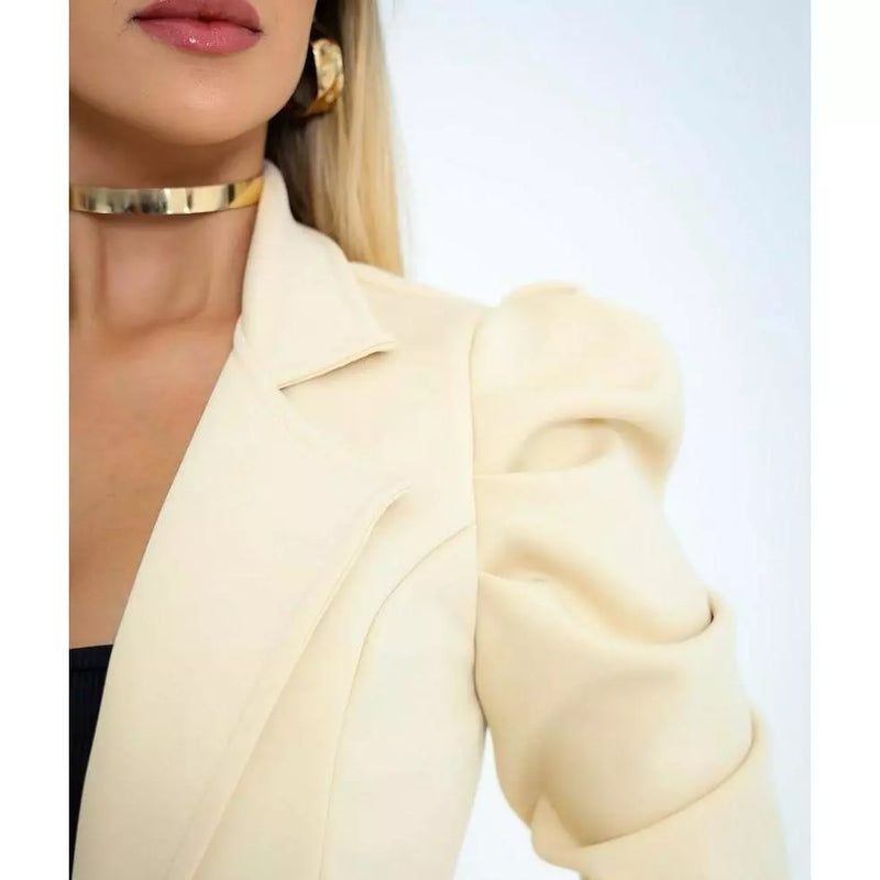 Blazer Feminino Casaquinho Alfaiataria Casaco Social Neoprene Manga bufante