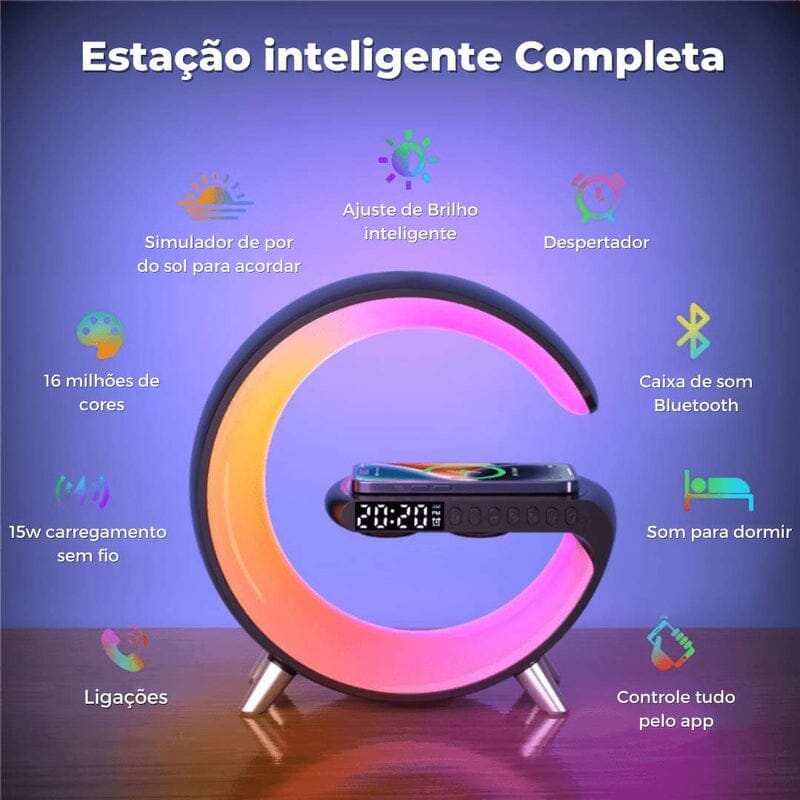 Luminária De Mesa G-Speaker Smart Station, Alto Falante e Carregador Sem Fio