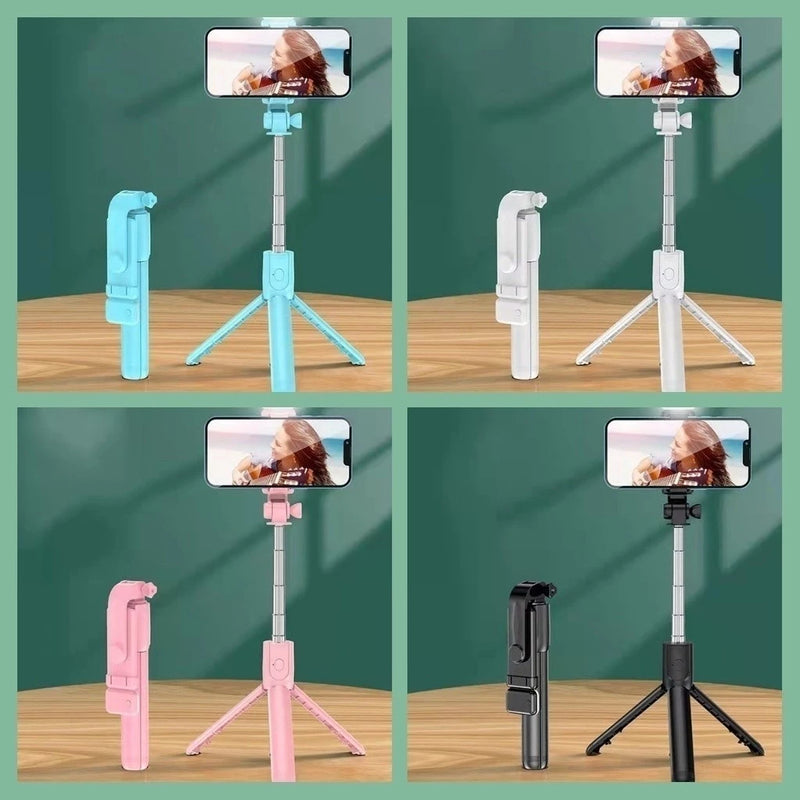 Bastão Pau de selfie Tripé Retrátil Com Luz LED Controle Bluetooth Celular